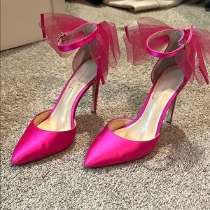 Jessica Simpson Fuchsia Satin Heels with Tulle Bow